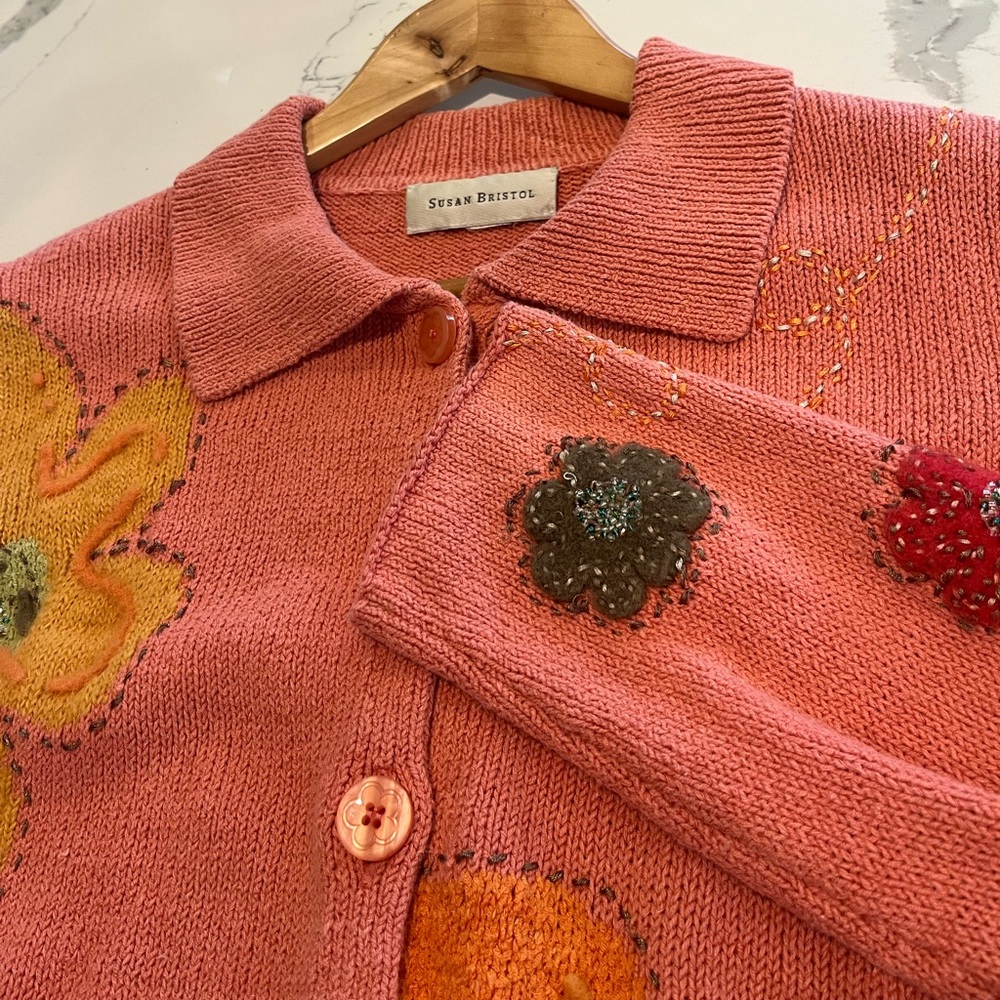 Susan Bristol Wool Cardigan Sweater Sunflower Orchard Garden Women’s Size Large
